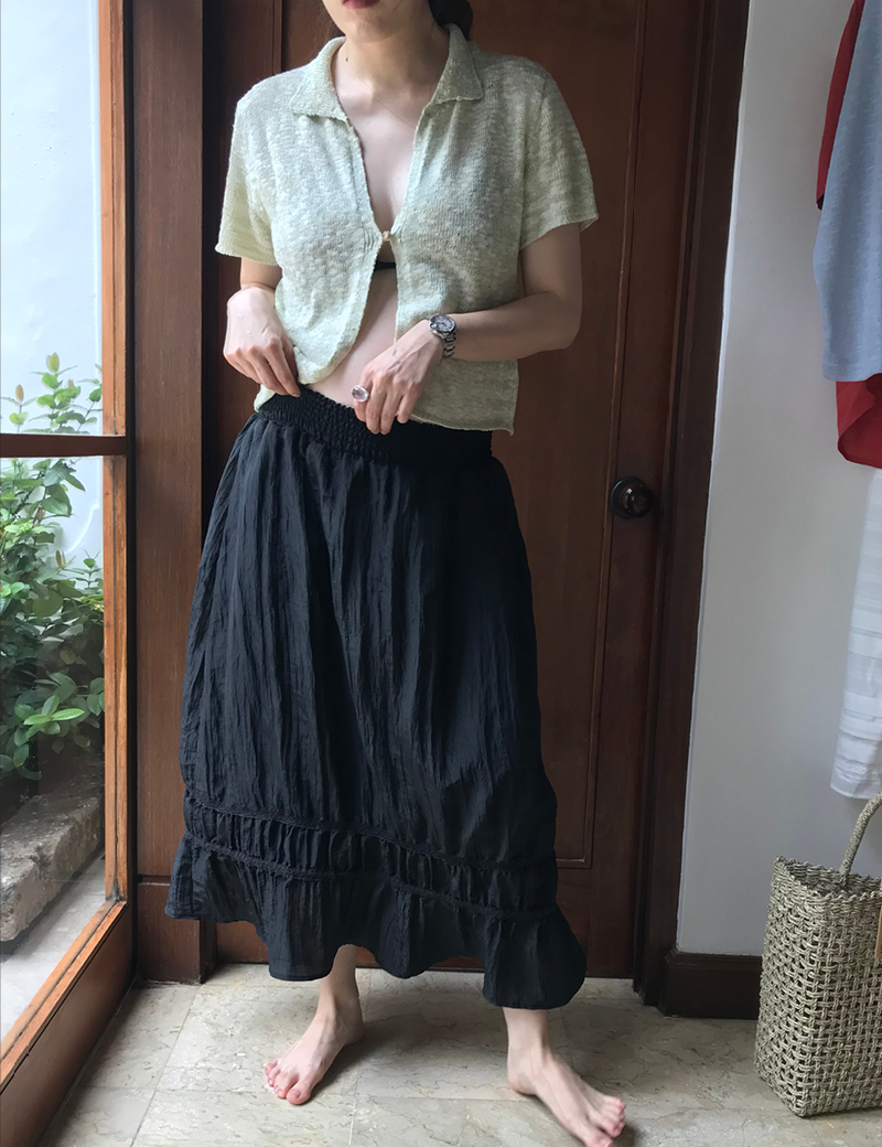 Sandy Shirring Skirt (Black) | ファッション通販サイト NUGU