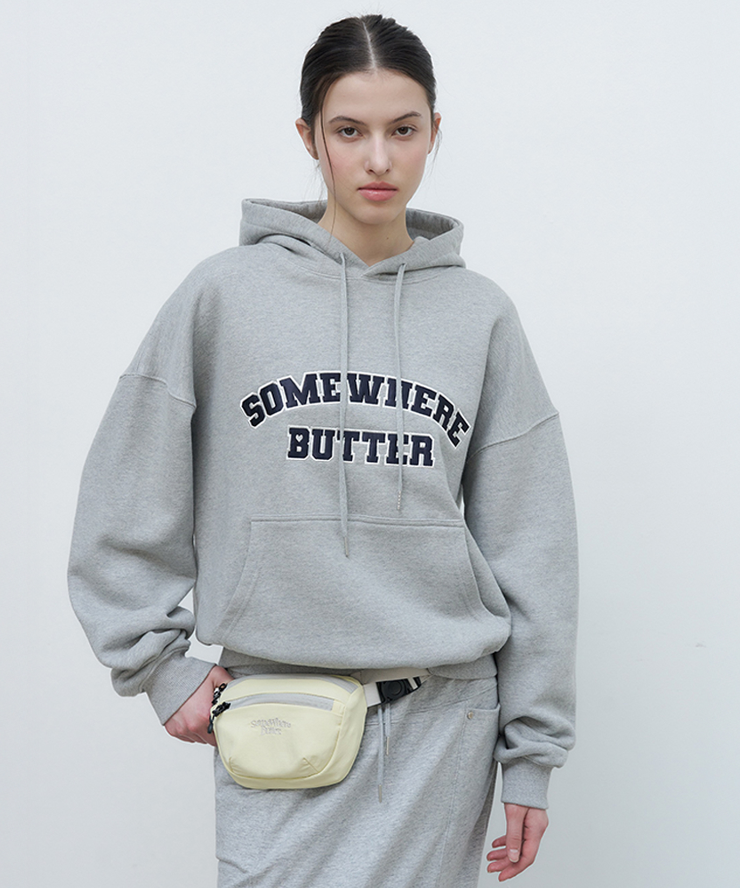 Satin Heart Logo Hoodie - Grey