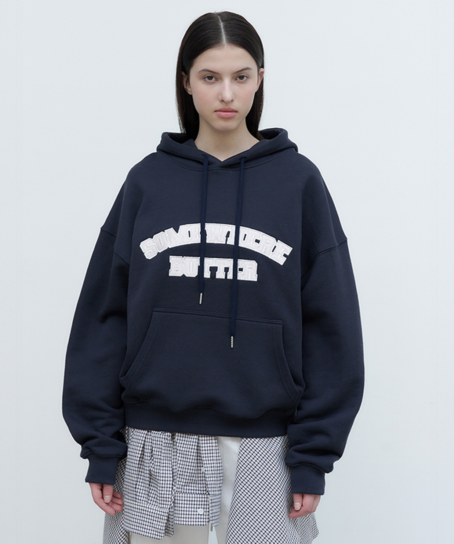 Satin Heart Logo Hoodie - Navy