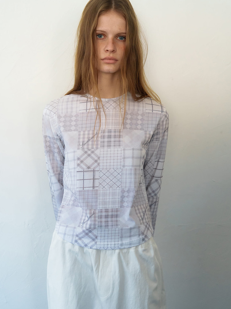Shalott Check Patchwork Tee Pale Gray