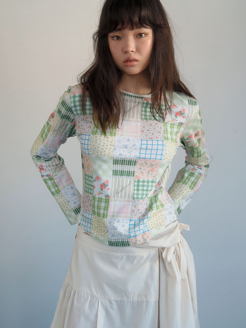 Shalott Floral Patchwork Tee Green