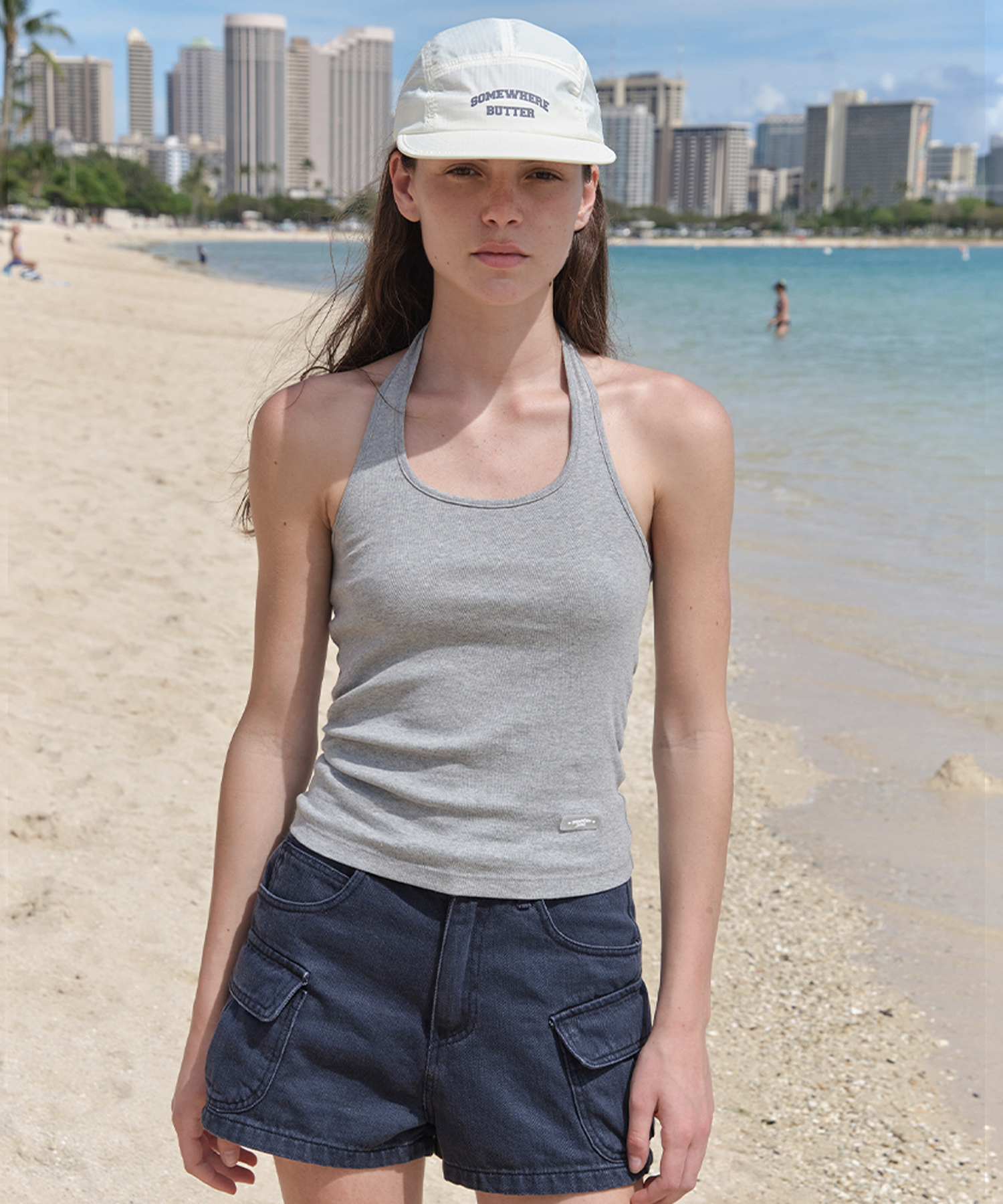 Shirring Halter Sleeveless - Grey