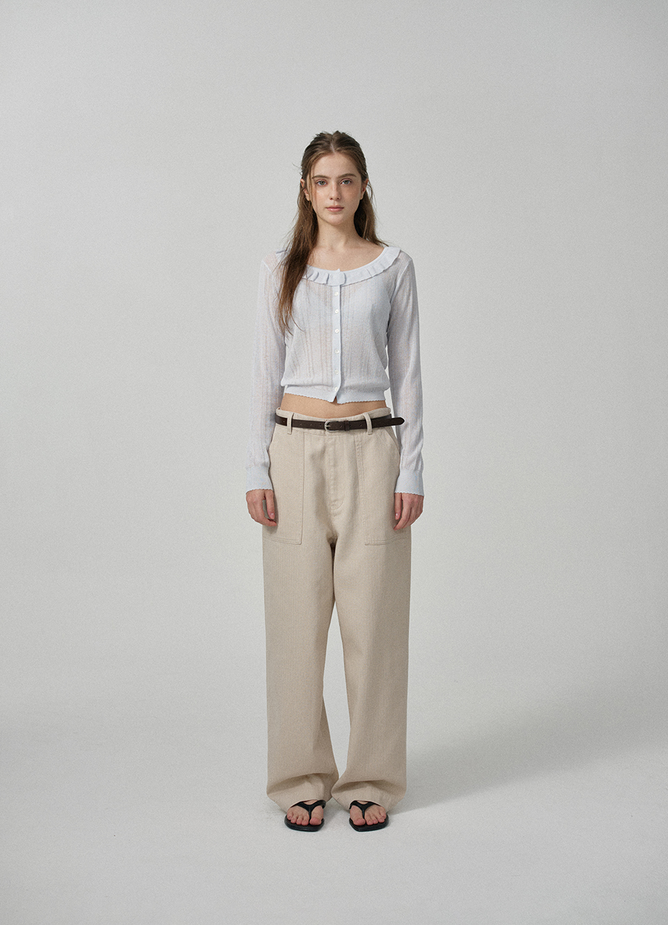 Sia Ruffle Pointelle Cardigan_Light Blue