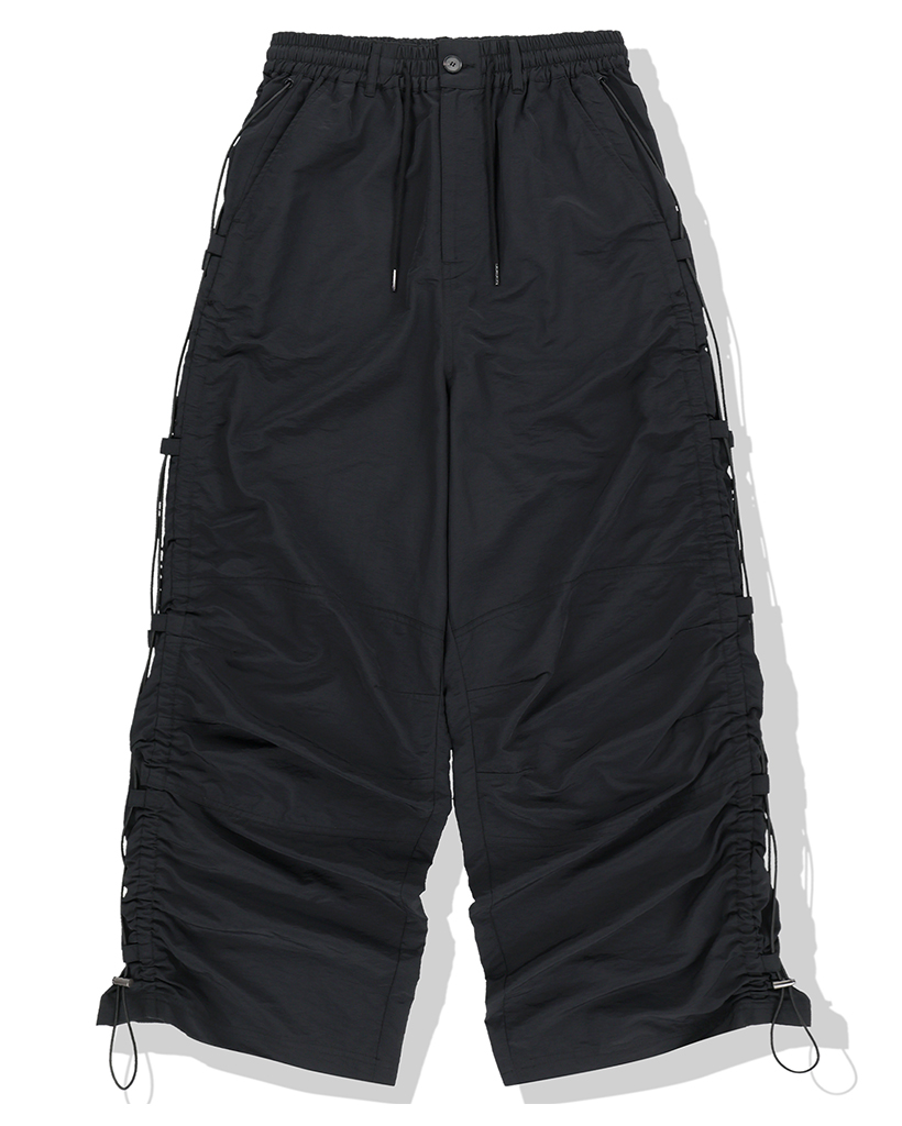 Side Shirred Nylon Pants - Black