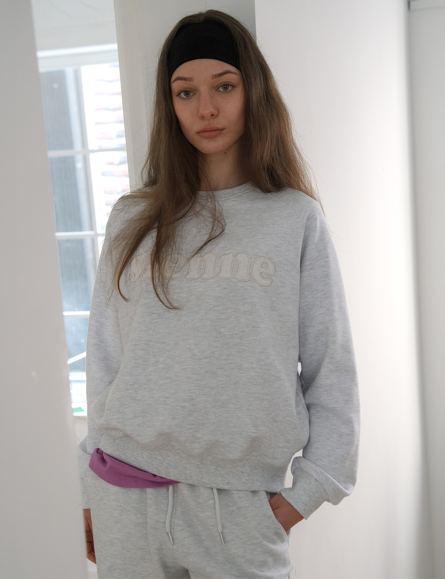 [nugu限定商品]Sienne Lace Sweatshirts (White Melange)