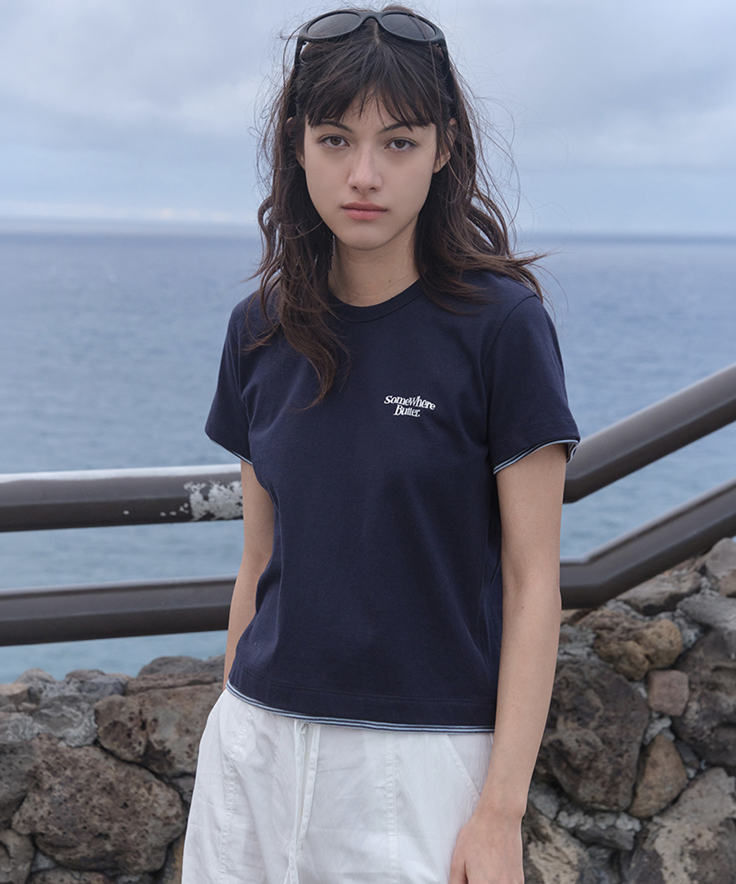 Small Wave Logo Layered Top - Navy