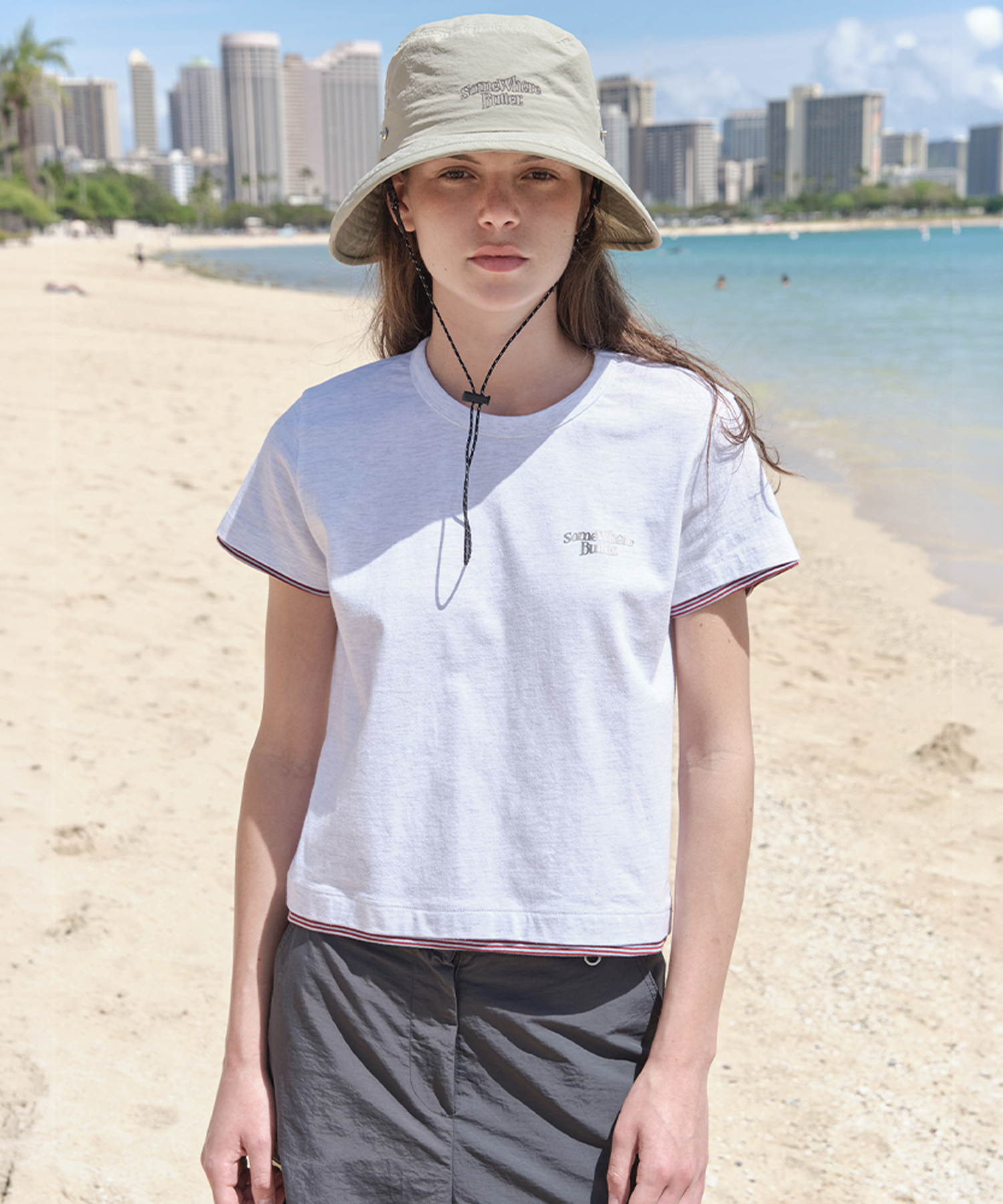 Small Wave Logo Layered Top - White Melange