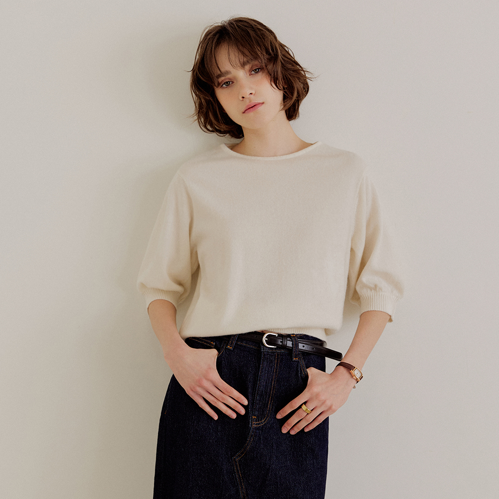 Pure Wool Balloon Sleeve Knit [Ivory]