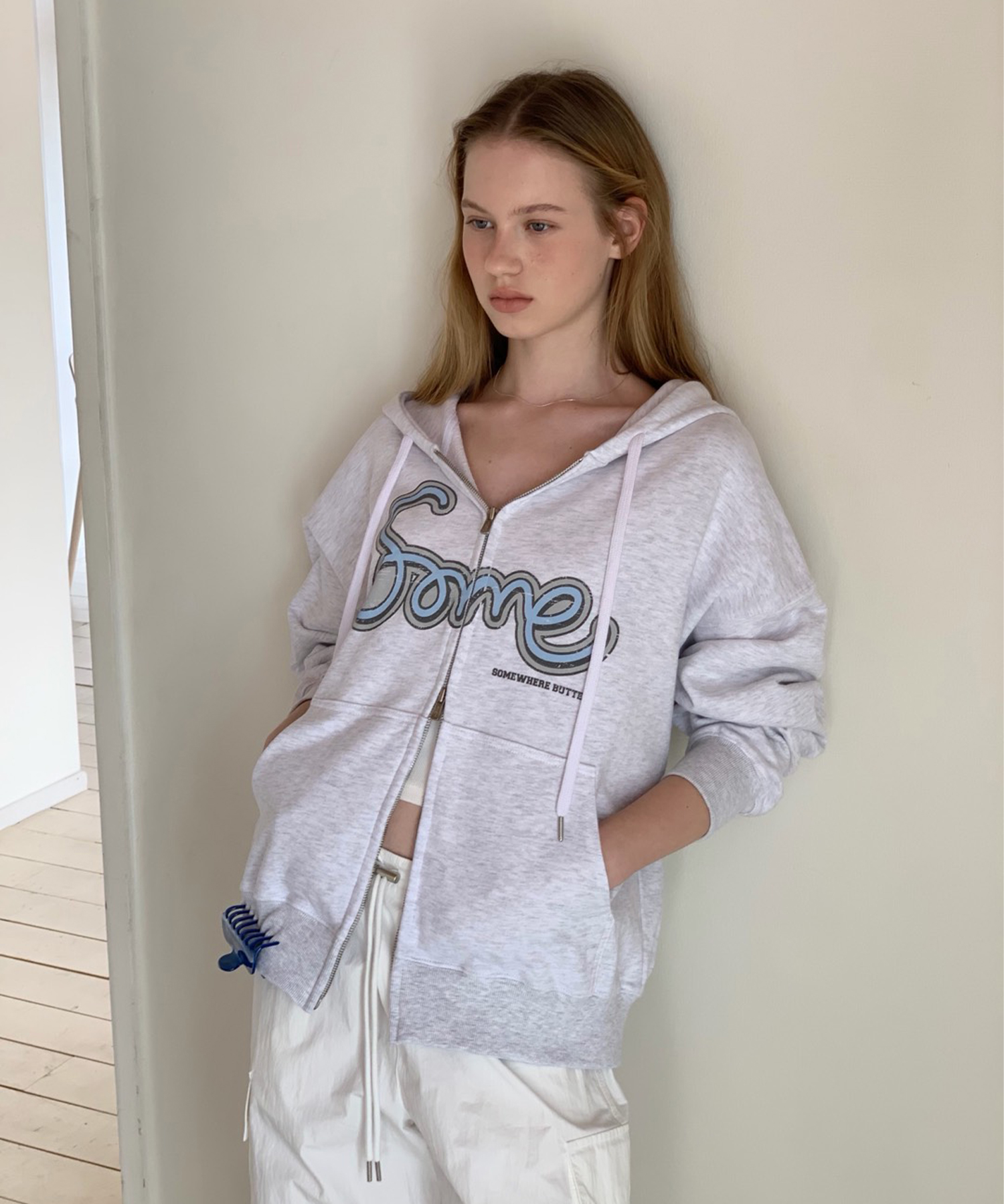 Some Logo Hoodie Zip-Up - White Melange | ファッション通販サイト NUGU