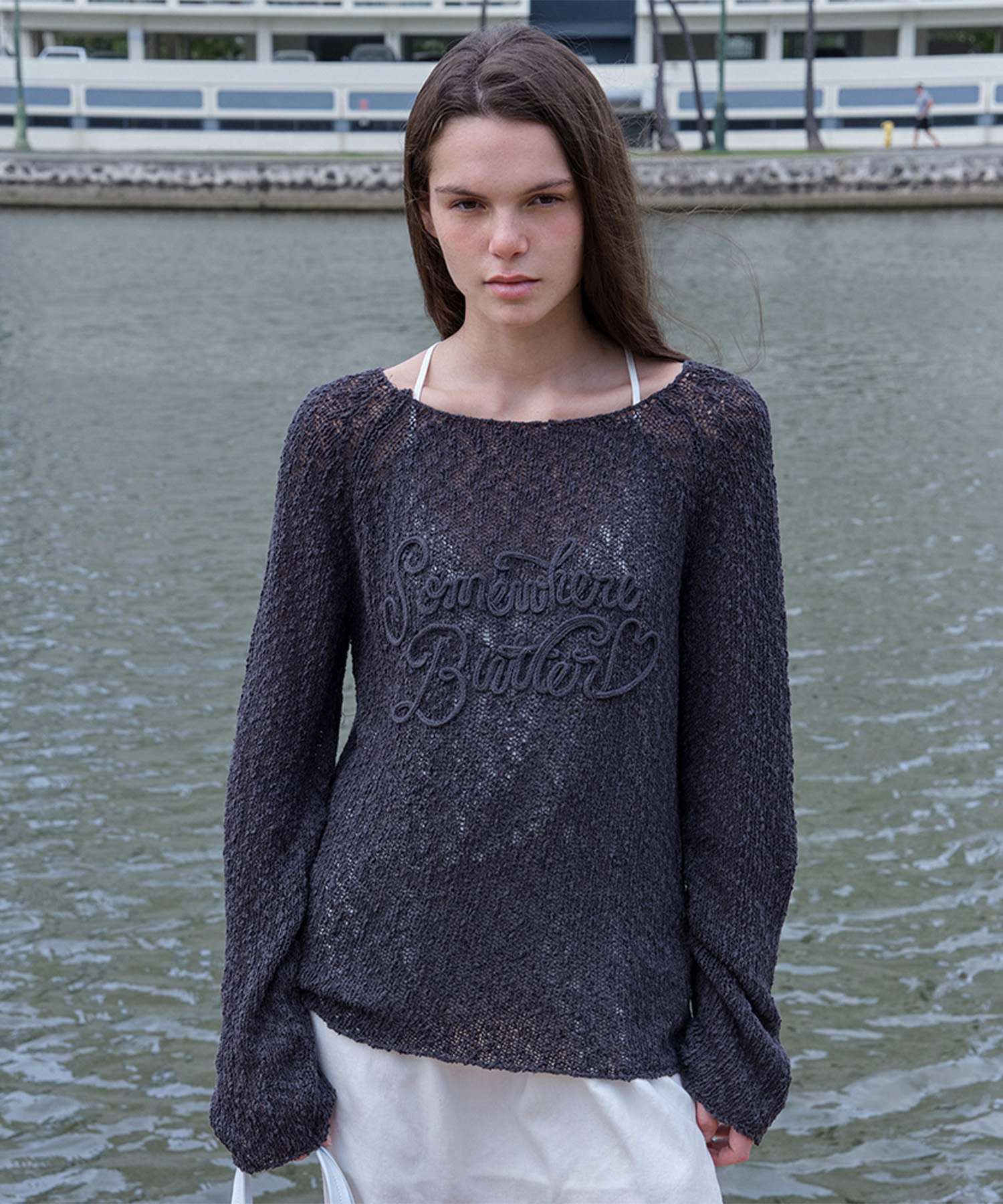 SS New Letter Long Sleeve Knit - Charcoal
