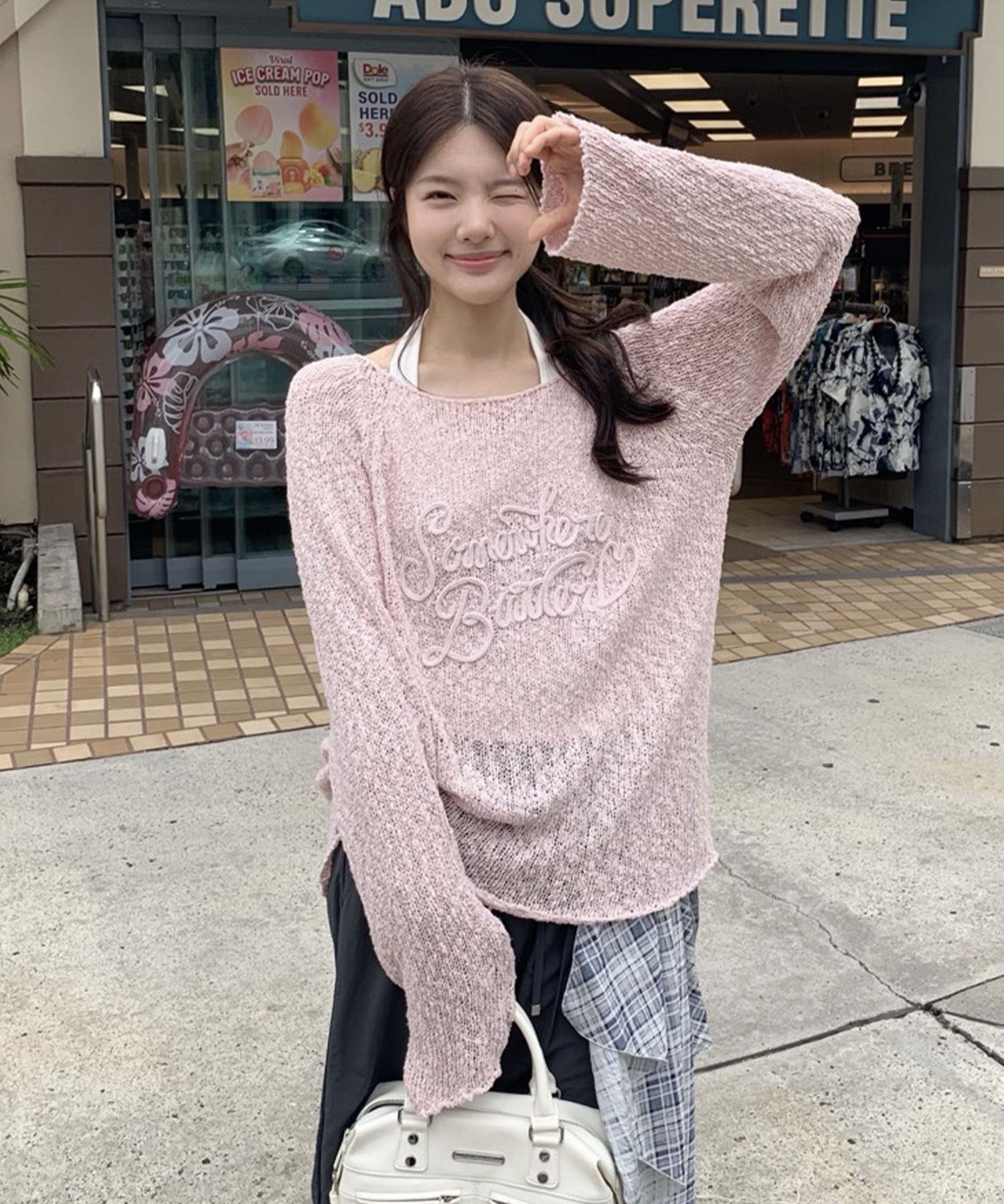 SS New Letter Long Sleeve Knit - Light Pink