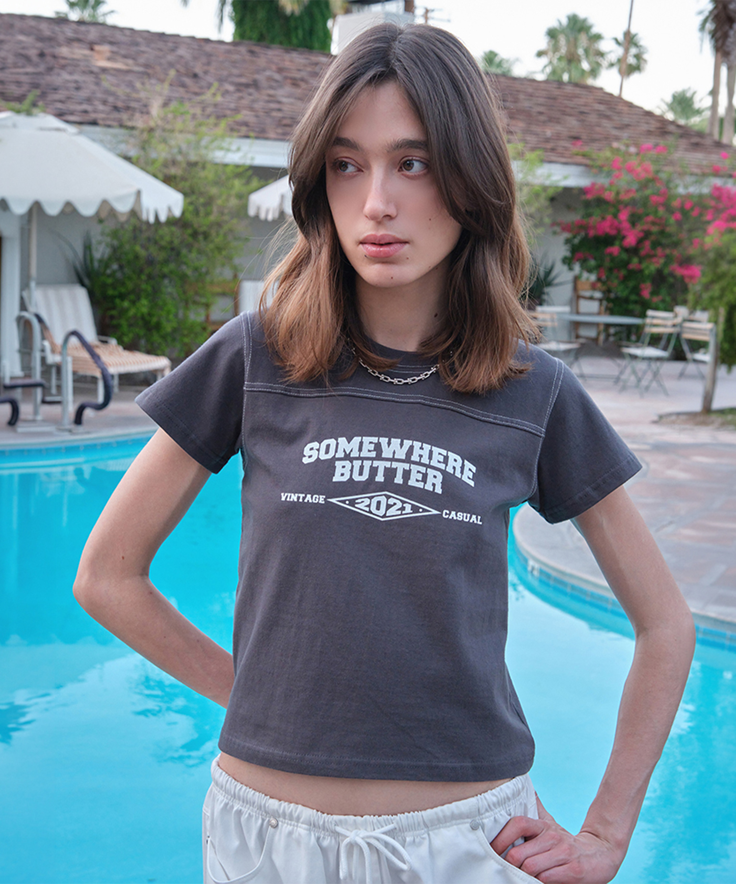 Stitch Square Logo Top - Charcoal