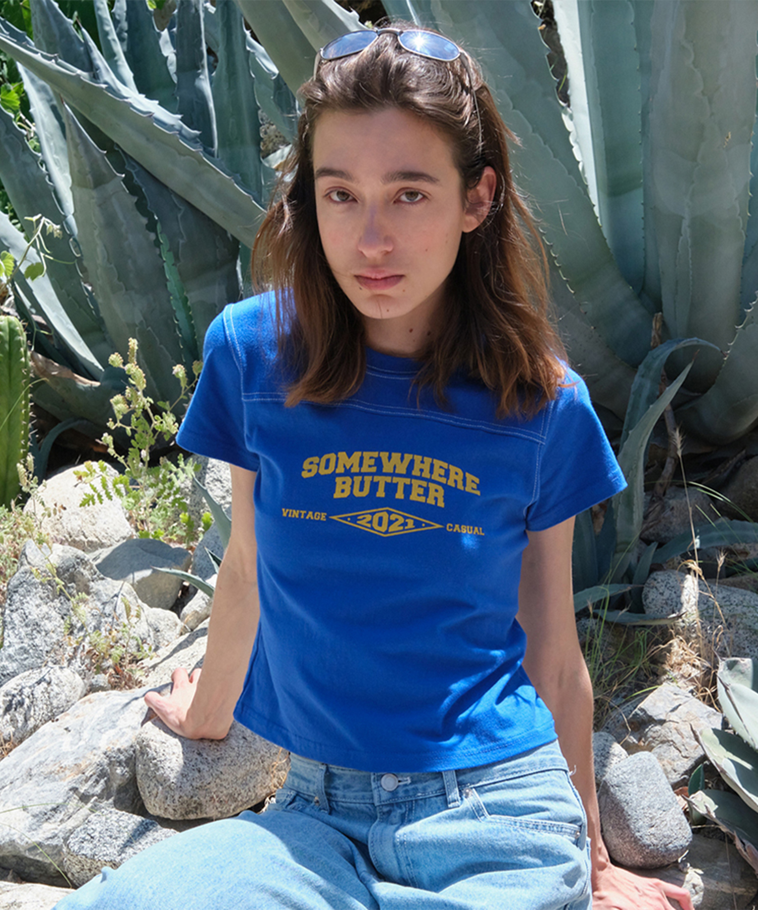 Stitch Square Logo Top - Cobalt Blue