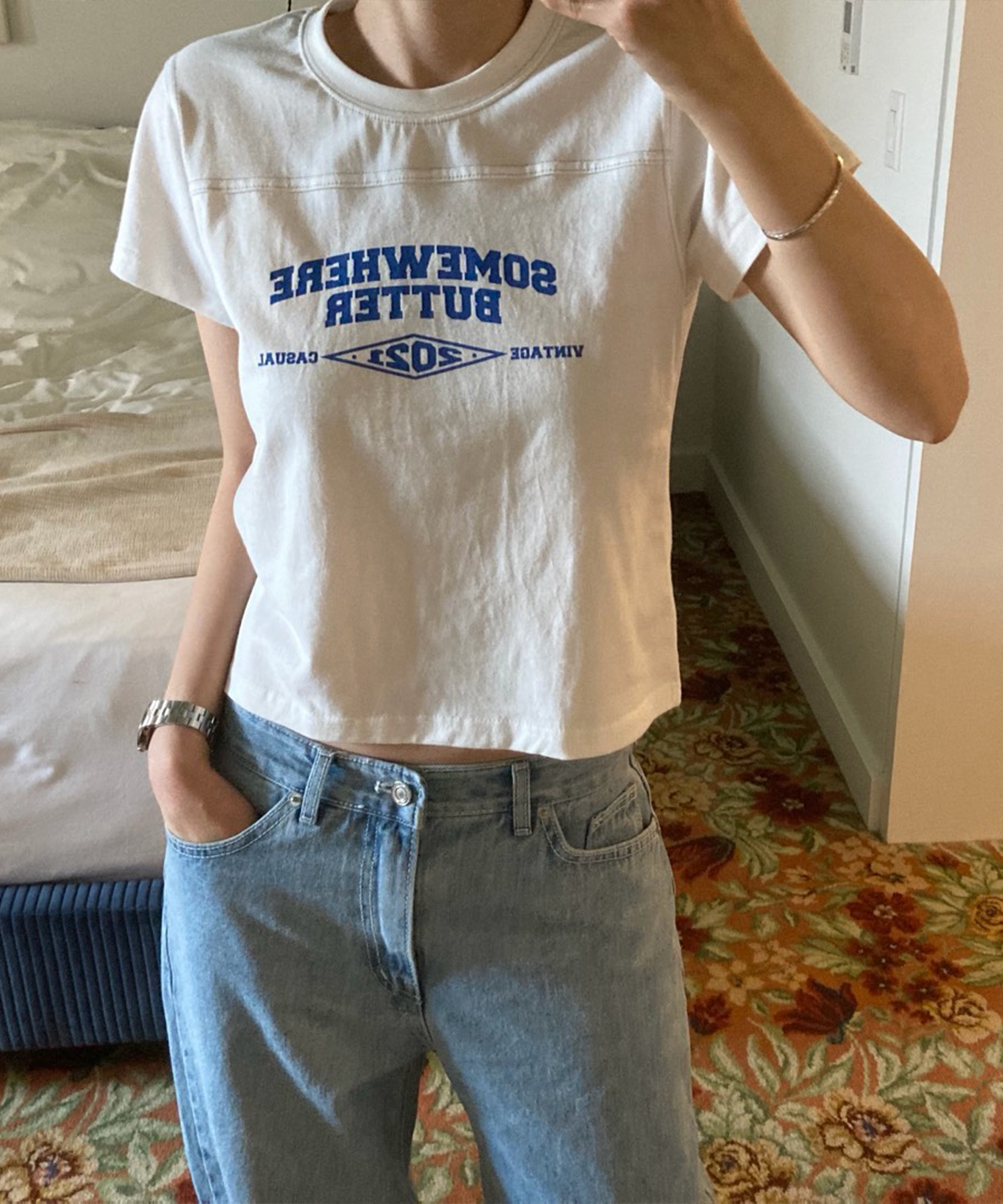 Stitch Square Logo Top - Ivory
