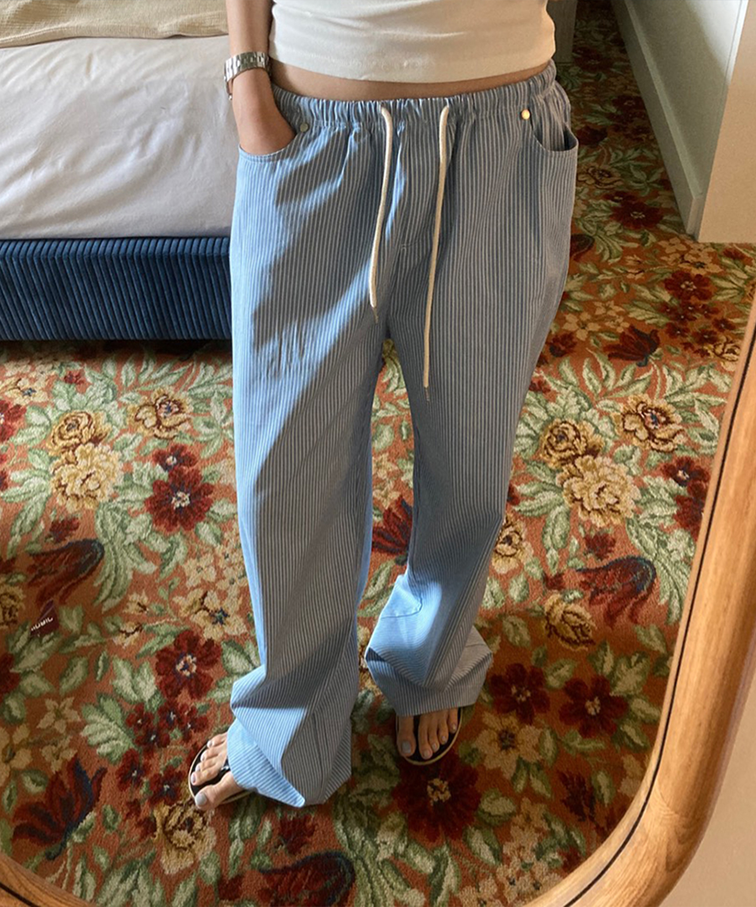 Stripe Relax Carpenter Pants - Blue