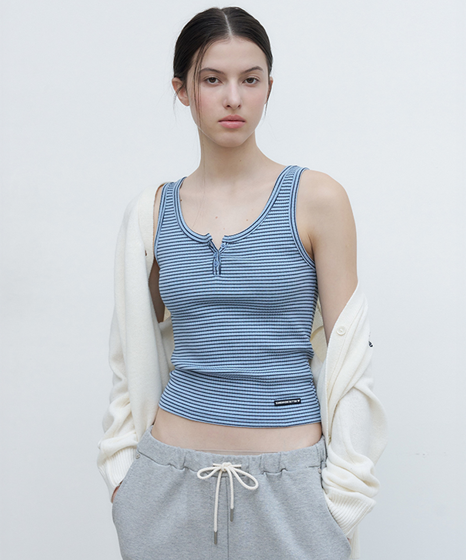 Stripe Wappen Button Sleeveless - Blue