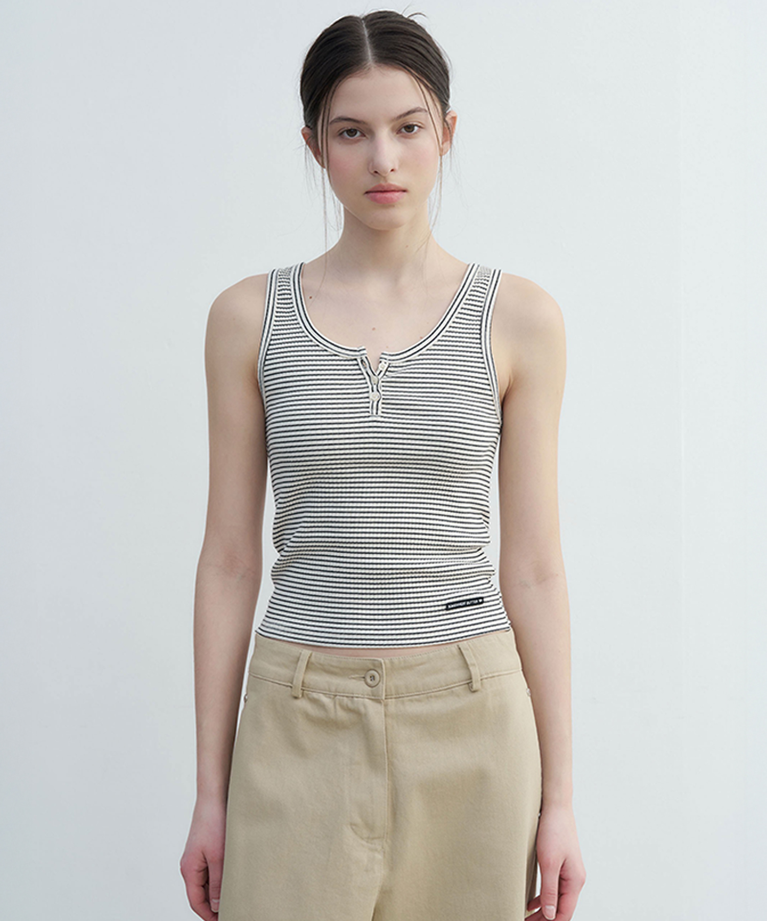 Stripe Wappen Button Sleeveless - Ivory