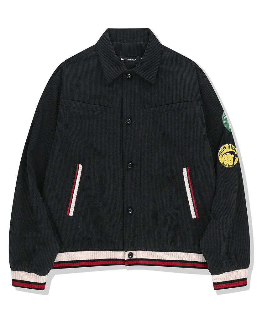 [nugu限定商品] Striped Rib Sleeve Patch Corduroy Jacket - Black