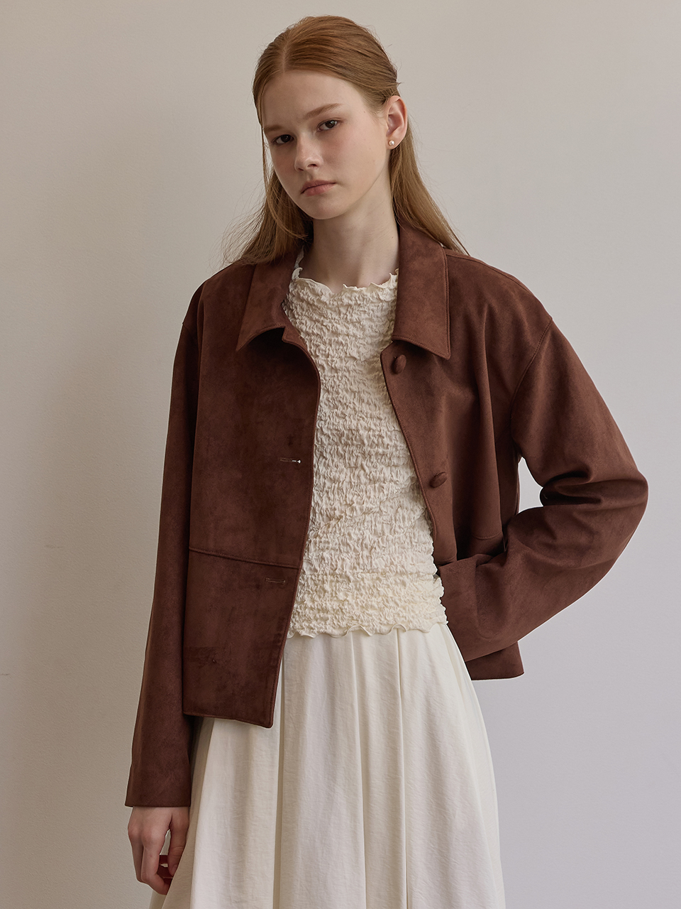 Suede single button jacket - Dark brown | ファッション通販サイト NUGU