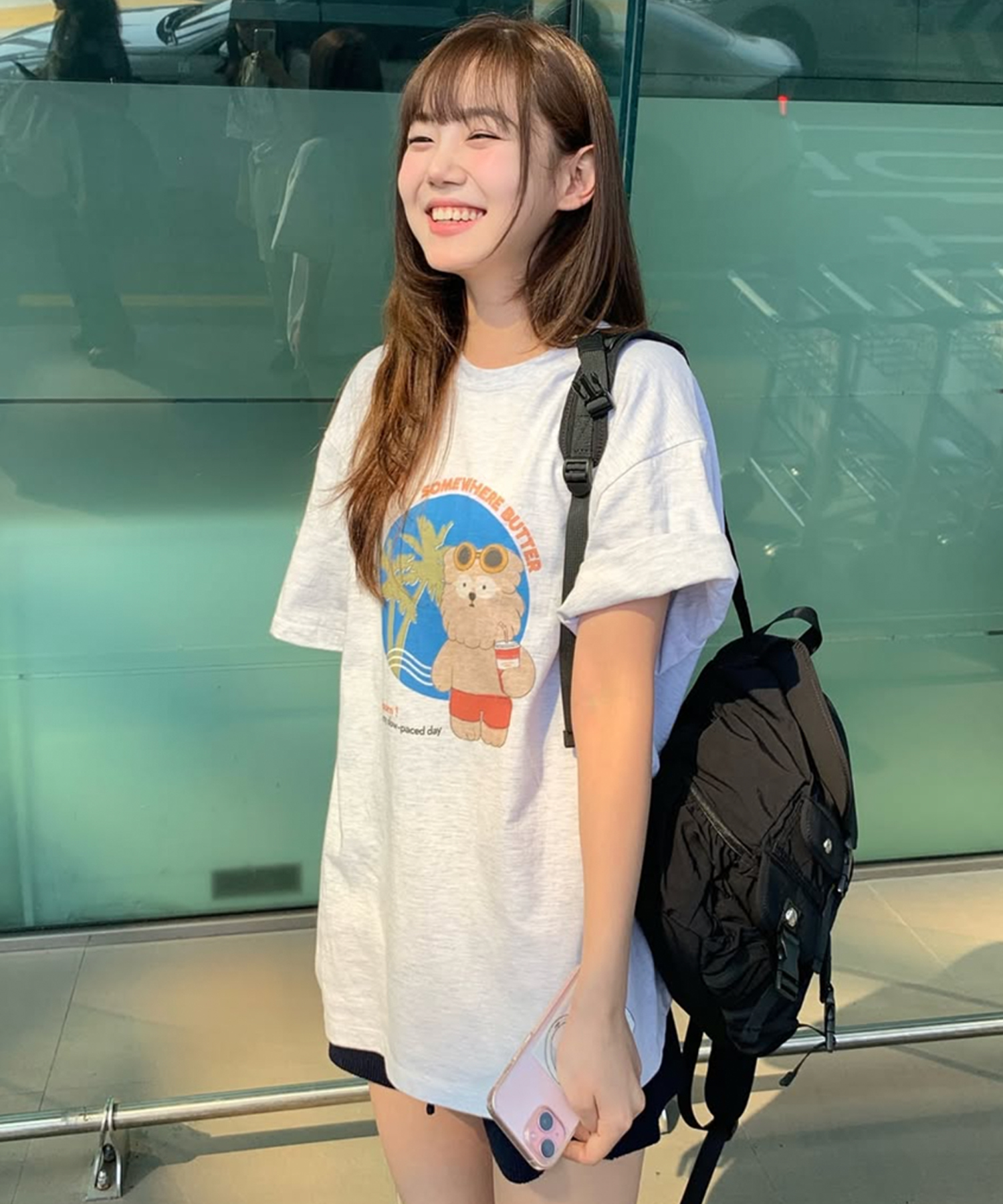 ユニセックス) チェイスプリントラグランスリーブTシャツ