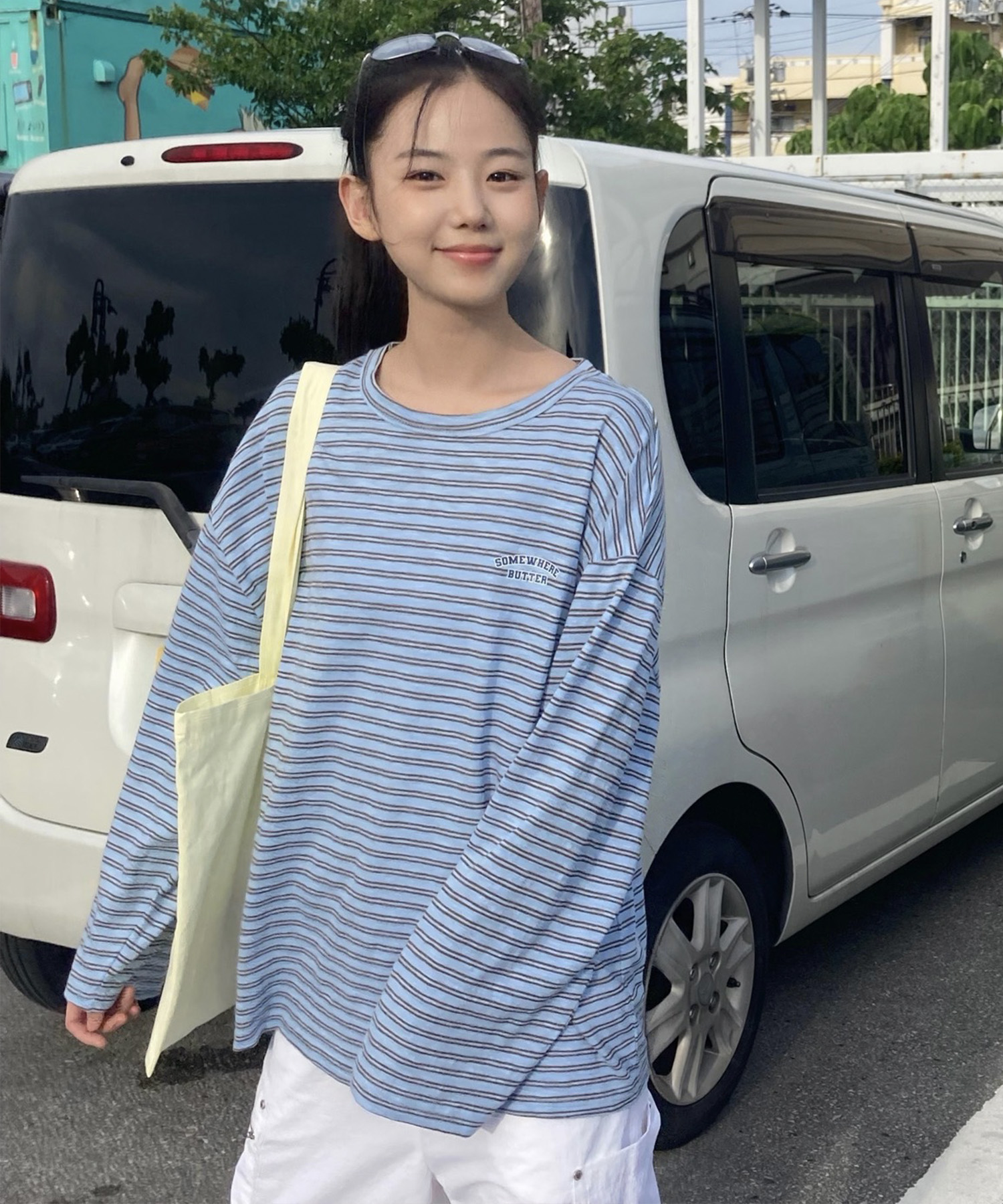 Sunkiss Stripe Long Top - Light Blue