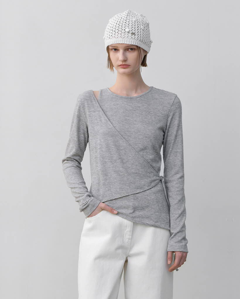 (T-6991)UNBALANCE WRAP TEE