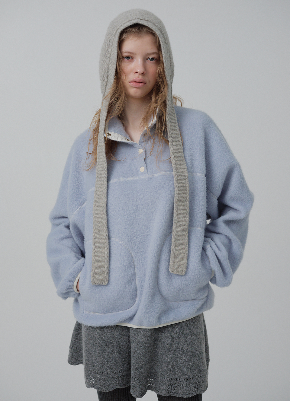 Pove Fleece Half-Snap Pullover_Light Blue