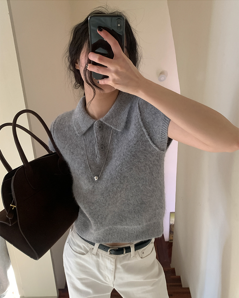 アンゴラカラー半袖ニット | ファッション通販サイト NUGU