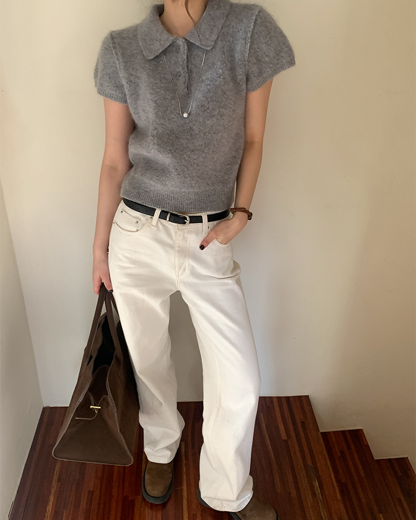 アンゴラカラー半袖ニット | ファッション通販サイト NUGU