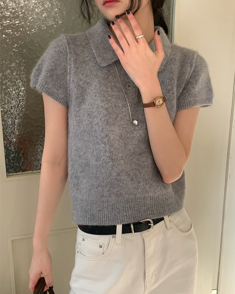 アンゴラカラー半袖ニット | ファッション通販サイト NUGU