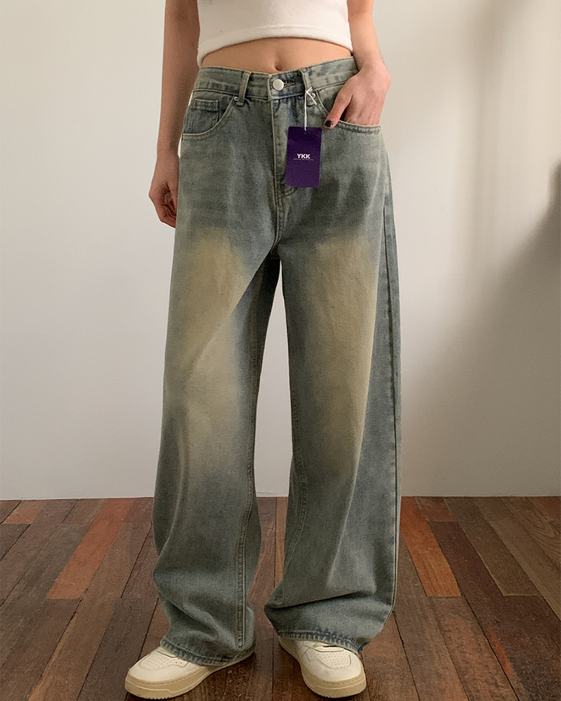 ウォッシュロングワイドデニムパンツ | ファッション通販サイト NUGU