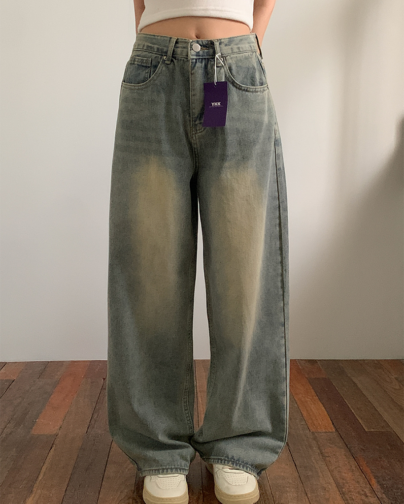 ウォッシュロングワイドデニムパンツ | ファッション通販サイト NUGU