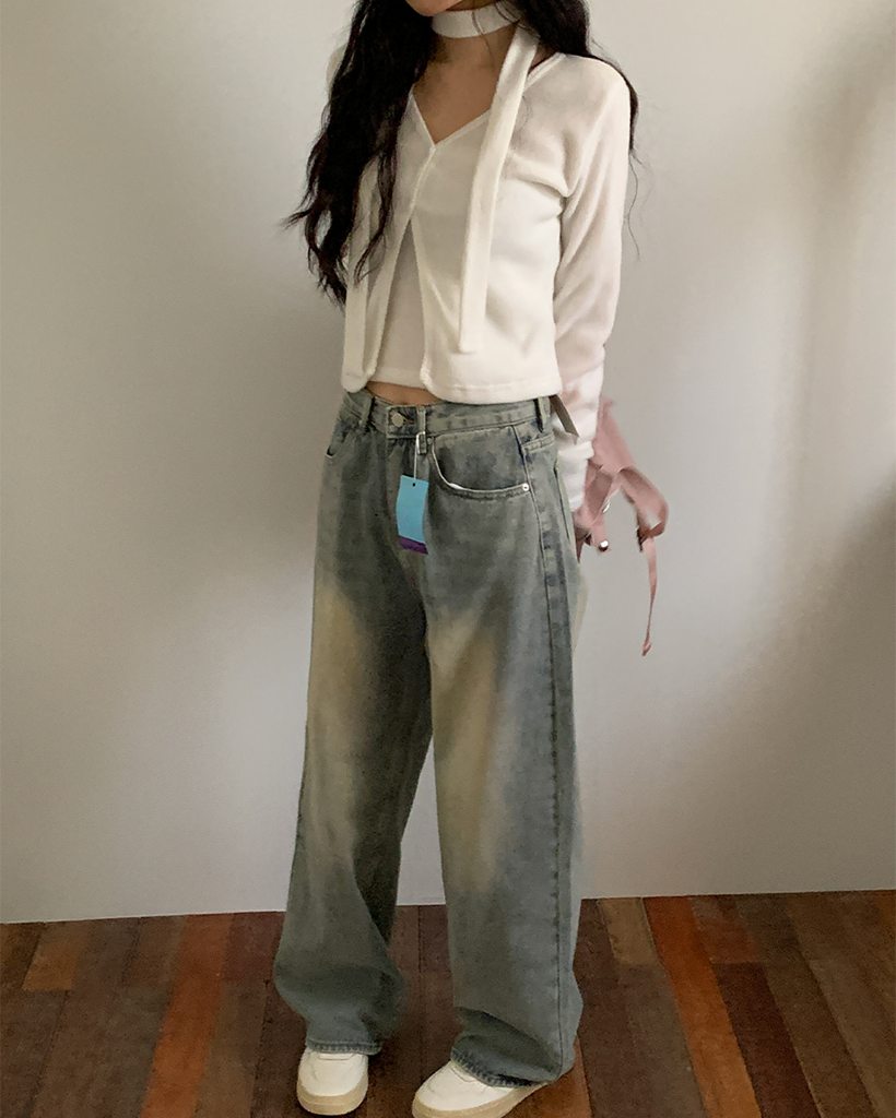 ウォッシュロングワイドデニムパンツ | ファッション通販サイト NUGU