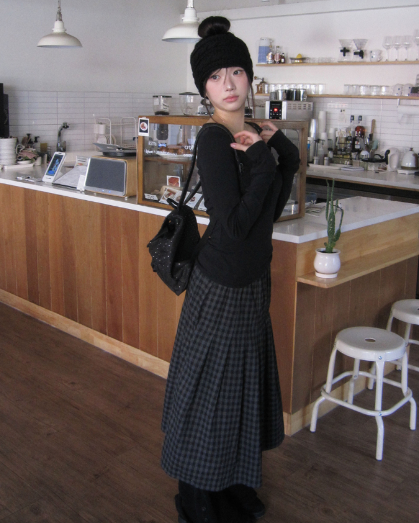 (2color)ロングチェック柄スカート