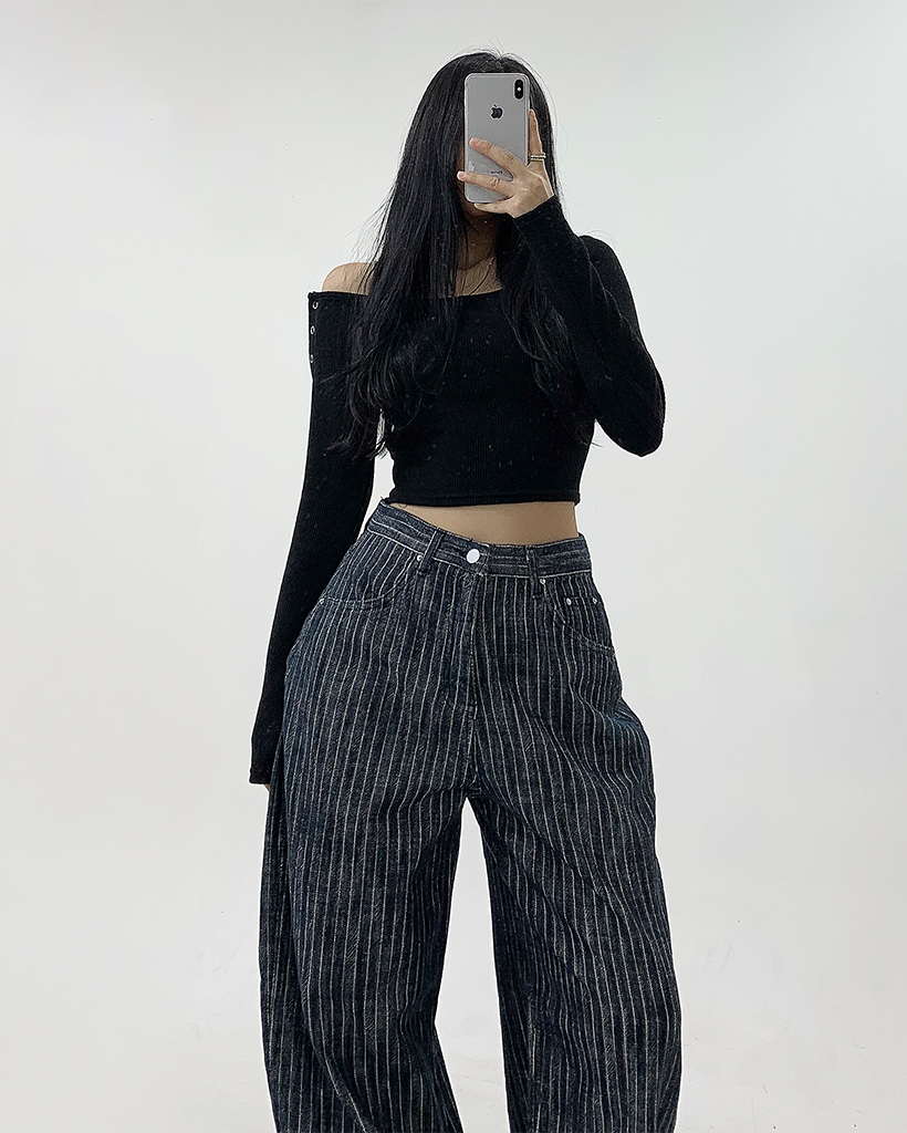 ストライプデニムワイドパンツ | ファッション通販サイト NUGU