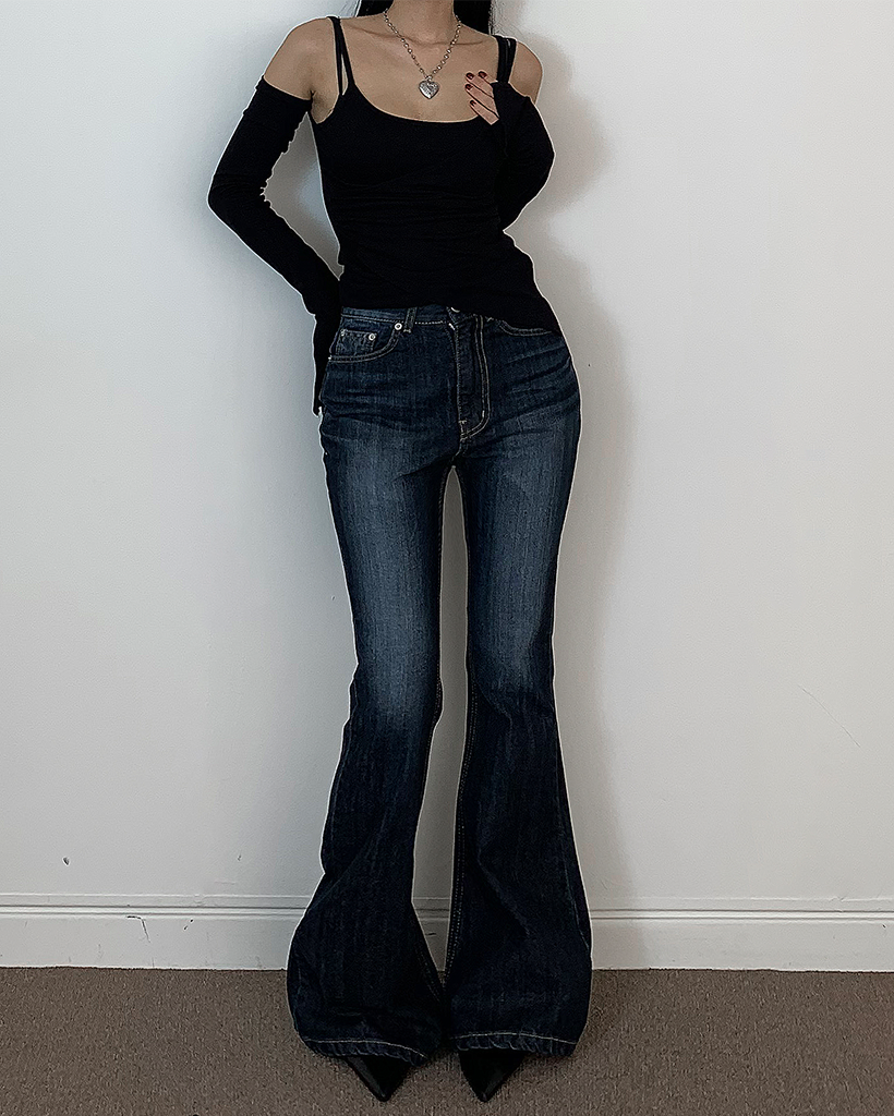 y2kベーシックデニムブーツカットパンツ | ファッション通販サイト NUGU