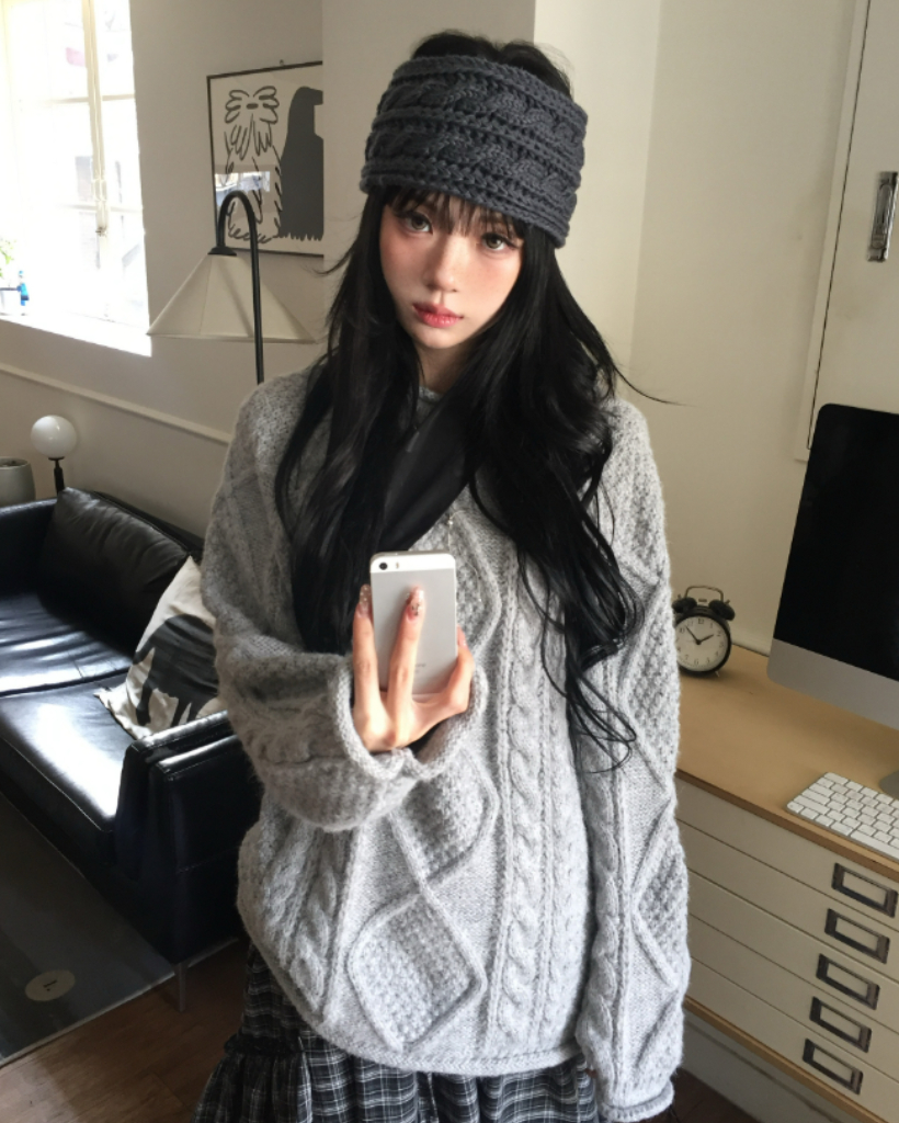 (3color)ケーブル編みオーバーサイズニット