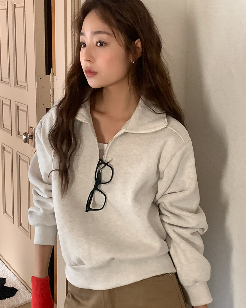 ハーフジップループバックスウェットシャツ （Grey Melange