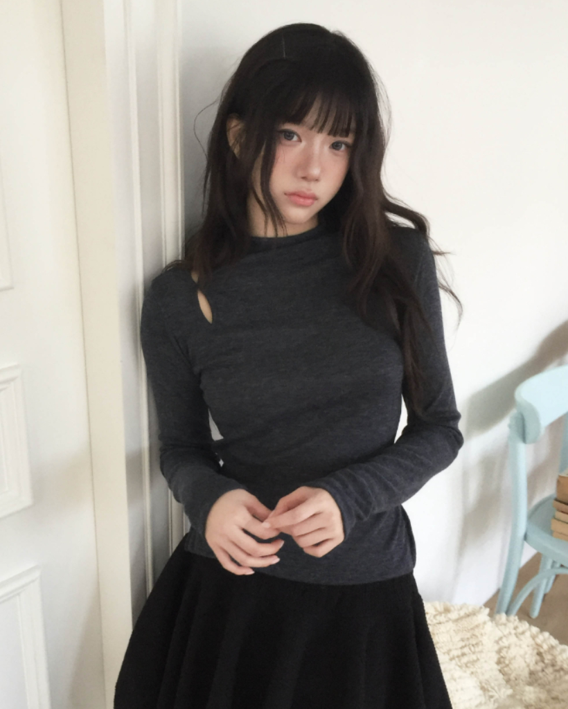 (4color)サイドスリットセミハイネックカットソー