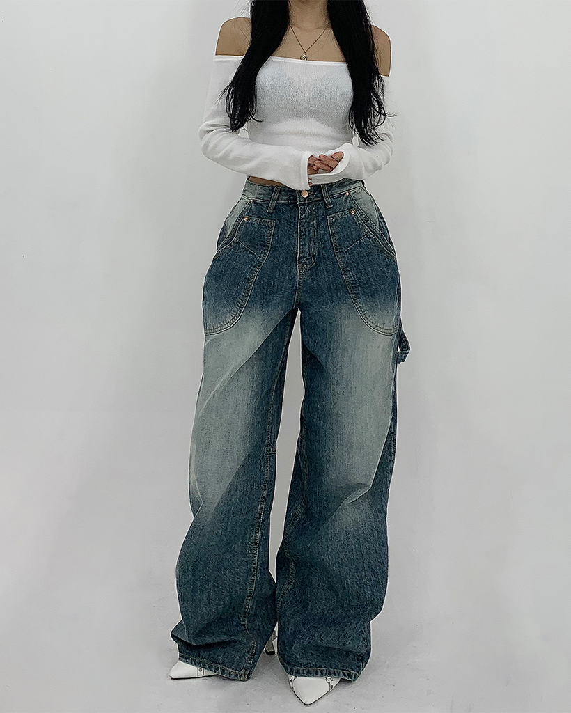 BACK HEART STITCH POCKET DENIM PANTS MEDIUM BLUE