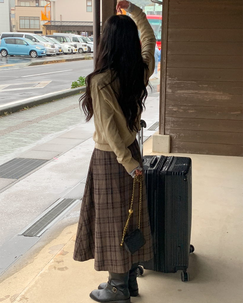 バックゴムウールチェックロングスカート | ファッション通販