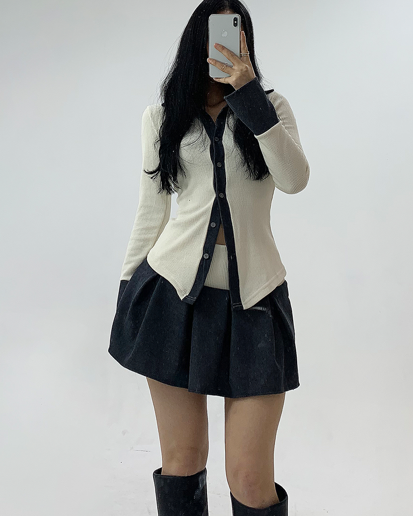 スリムバルーンウエストゴムミニプリーツスカート