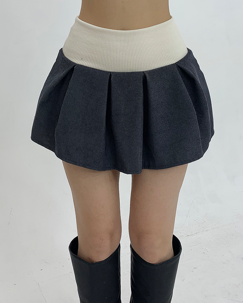 Yumin Ha プリーツスカート スリムバルーンウエストゴムミニプリーツスカート