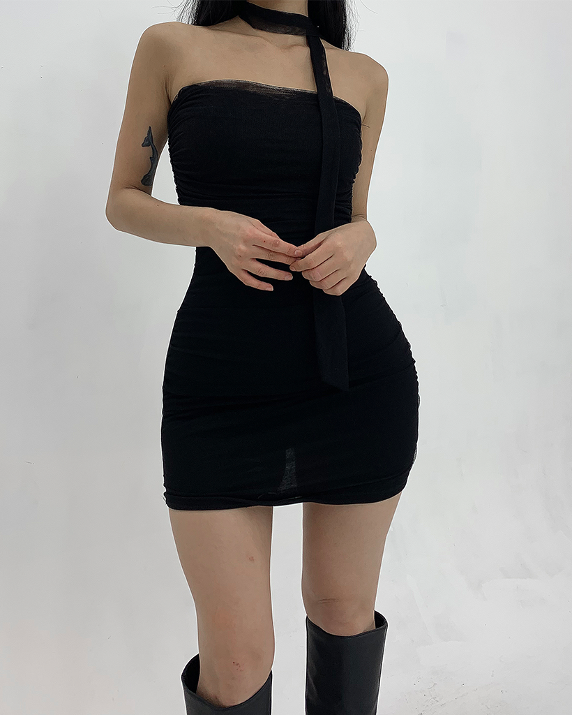 シフォンチュールシャーリングスカーフミニチューブトップ