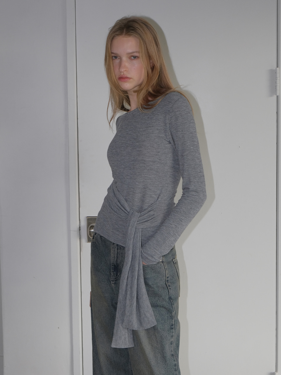 Diagonal Knotted T-Shirt, Melange Grey