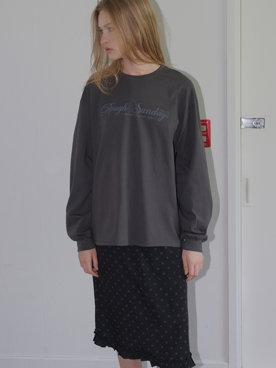 Lettering Long Sleeve T-Shirt, Charcoal