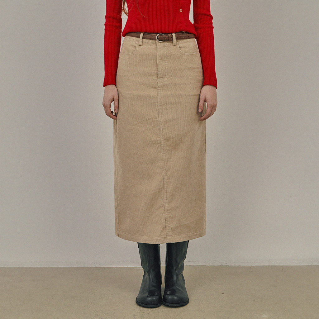 Pakoz Corduroy Long Skirt(Belt Set)