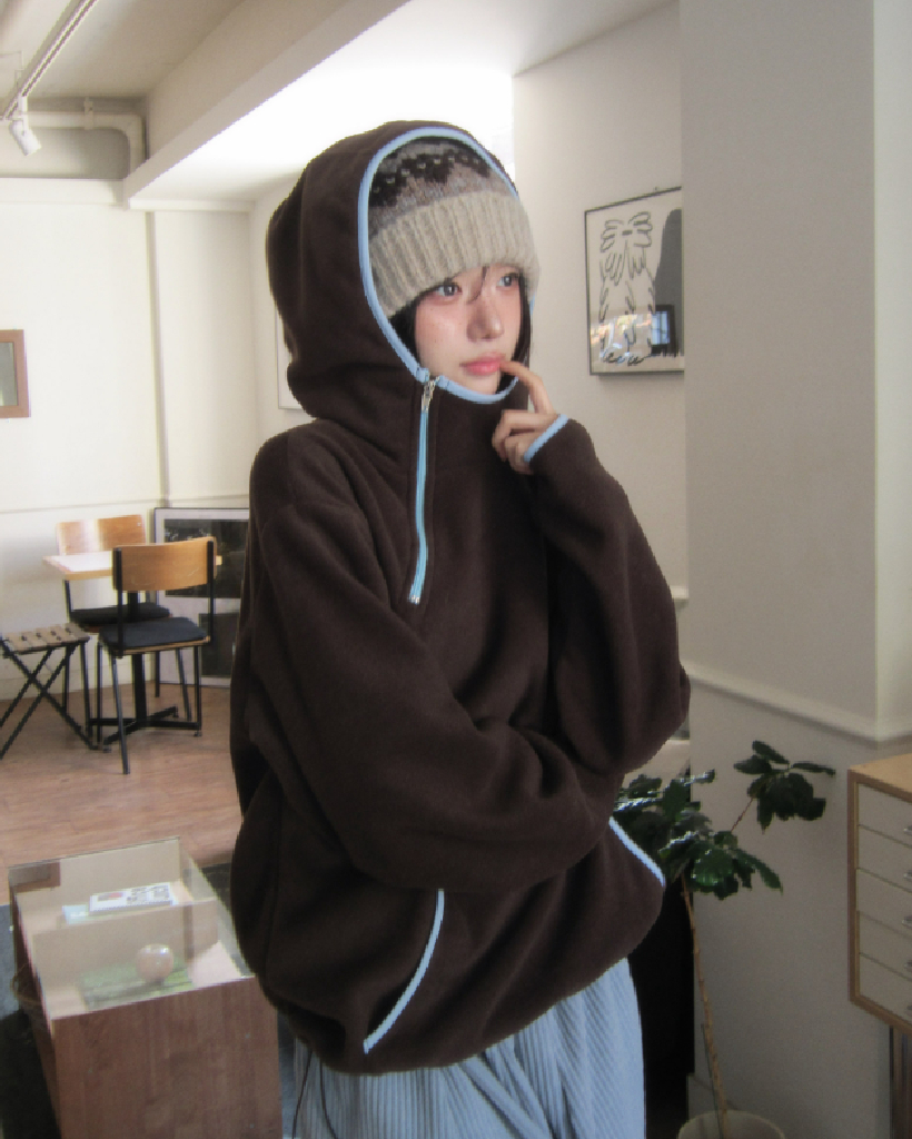 (3color)斜めジッパーフードフリースジャケット