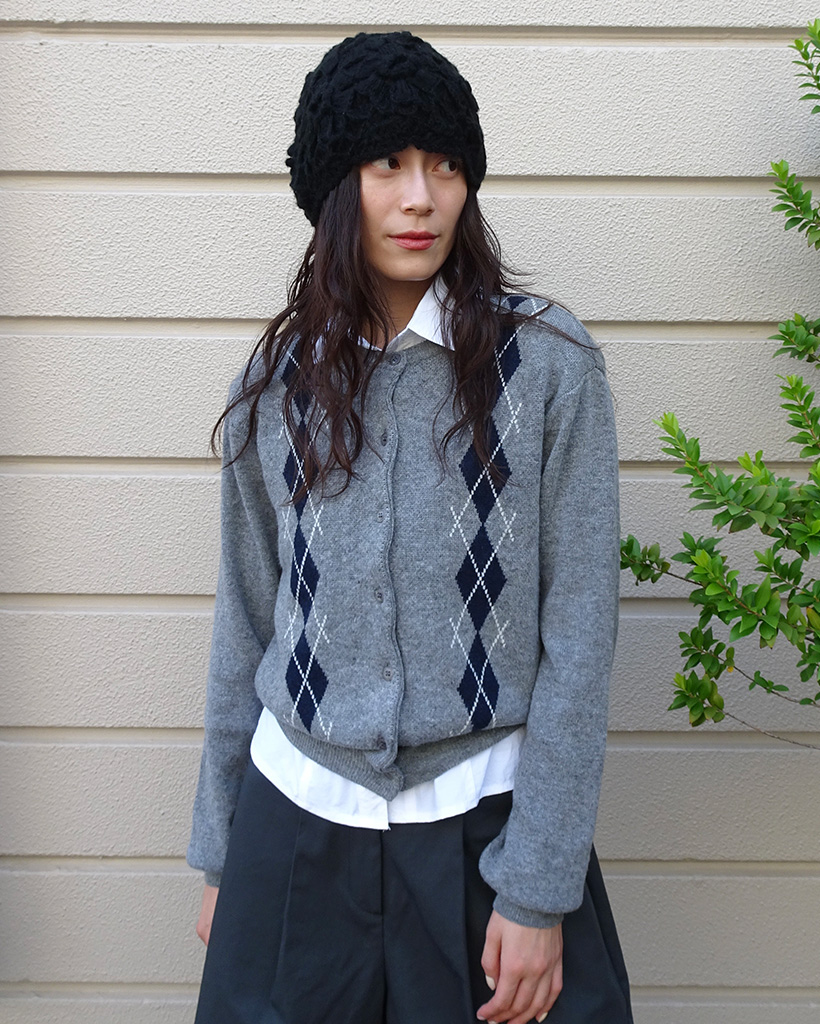 ラウンドネックポイントアーガイルカーディガン | ファッション