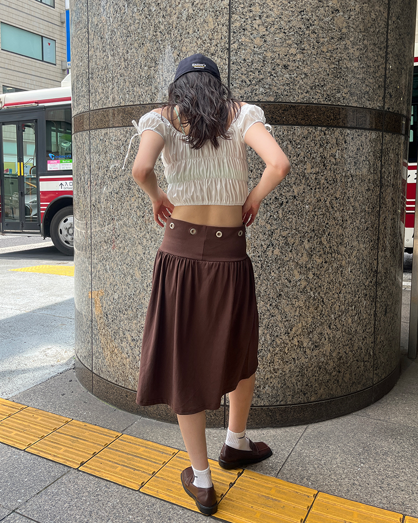 ウエストアイレットミディフレアスカート